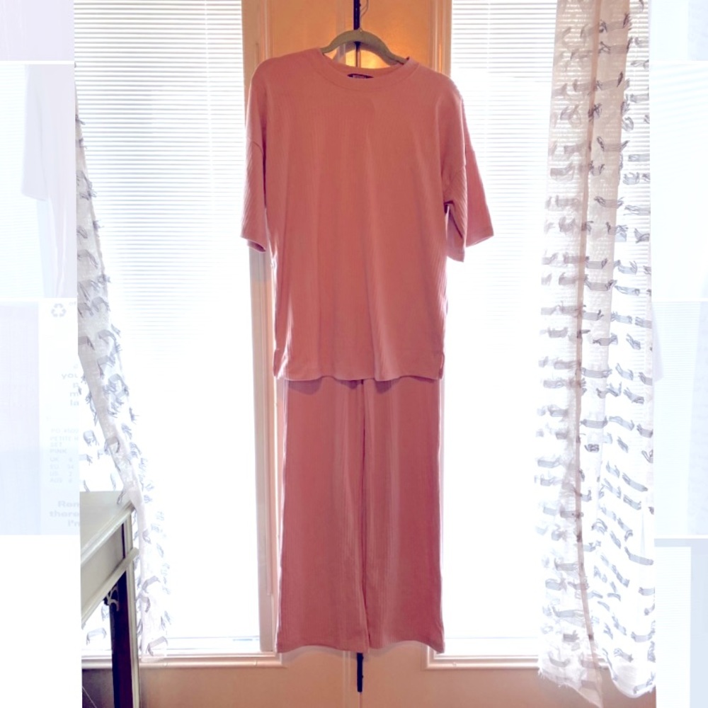 Rib tshirt wideleg trouser set